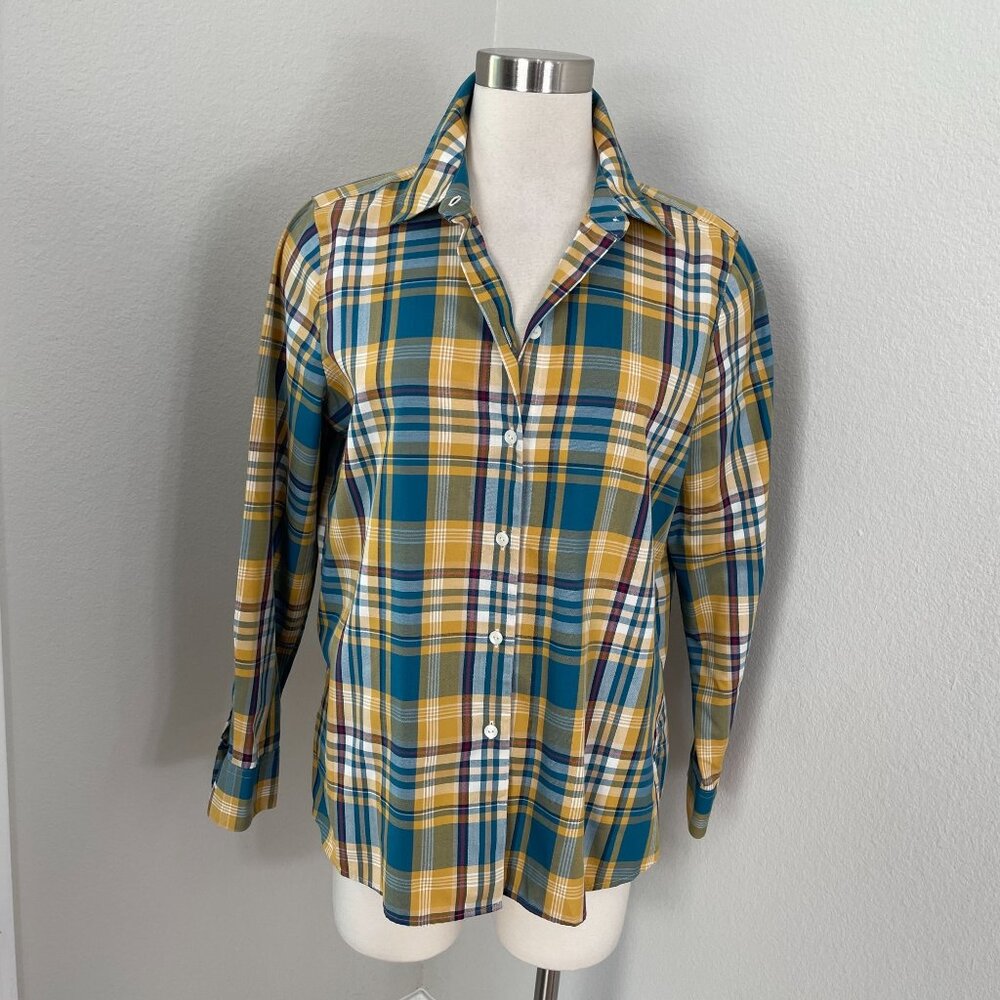 Foxcroft Appleseeds Womens 10 Wrinkle Free Plaid Button Up Shirt Shaped Fit Top